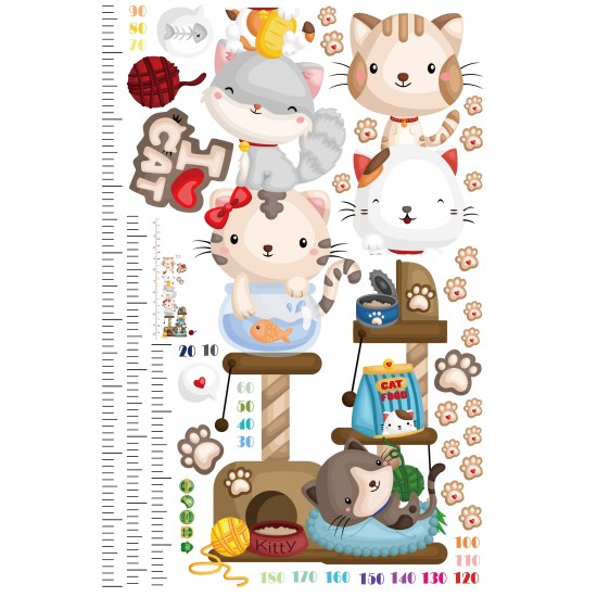 Sticker decorativ, masuratoare cu pisicute 180 cm, 80STK