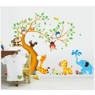 Sticker decorativ, pomul  cu animalute  197 cm, 111STK