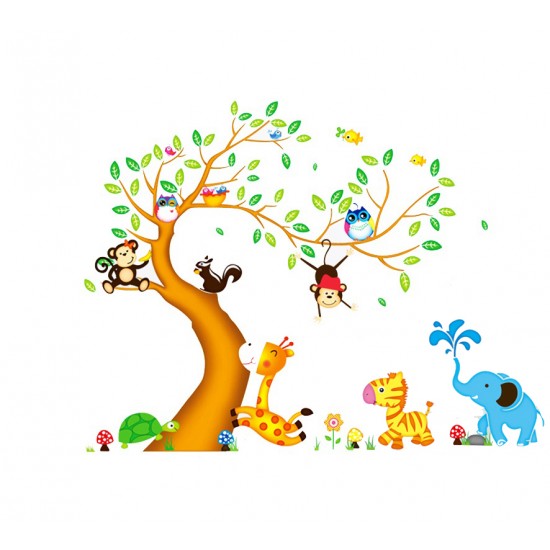 Sticker decorativ, pomul  cu animalute  197 cm, 111STK