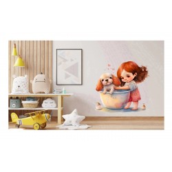 Sticker decorativ, Fetita si Catelul, Multicolor, 61 cm, 1294STK-3