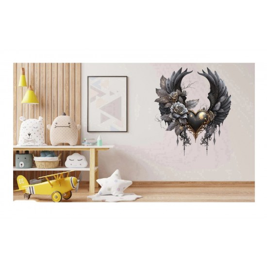 Sticker decorativ,  Aripi, Gri, 70 cm, 1303STK-4