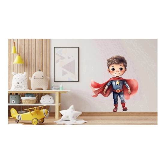 Sticker decorativ Baiat Supererou, Rosu, 65 cm, 1309STK-1