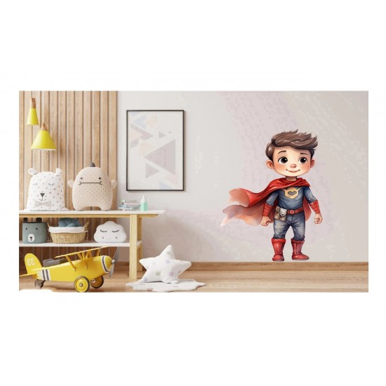 Sticker decorativ Baiat Supererou, Rosu, 83 cm, 1309STK-6 Sticker decorativ Baiat Supererou, Rosu, 83 cm, 1309STK-6