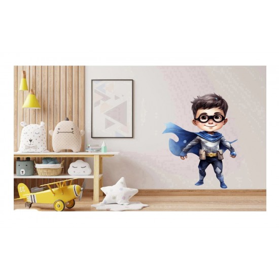 Sticker decorativ Baiat Supererou, Albastru, 81 cm, 1309STK-7