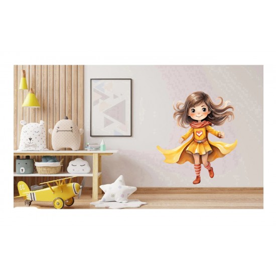 Sticker decorativ Fata Supererou, Galben, 63 cm, 1310STK-4