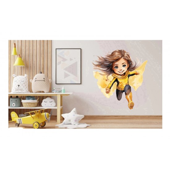 Sticker decorativ Fata Supererou, Galben, 60 cm, 1310STK-7