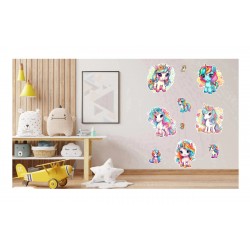 Sticker decorativ Waterproof cu Unicorni,  82x60 cm, 1314STK