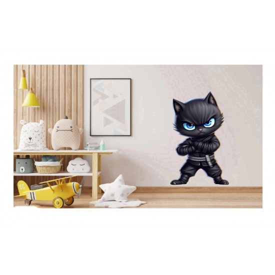 Sticker decorativ, Pisica Supererou, Negru, 90 cm, 1318STK-1 Sticker decorativ, Pisica Supererou, Negru, 90 cm, 1318STK-1