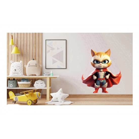 Sticker decorativ, Pisica Supererou, Rosu, 66 cm, 1318STK-4