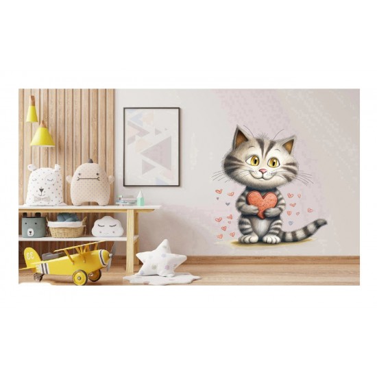 Sticker decorativ, Pisica, Gri, 68 cm, 1326STK-1 Sticker decorativ, Pisica, Gri, 68 cm, 1326STK-1
