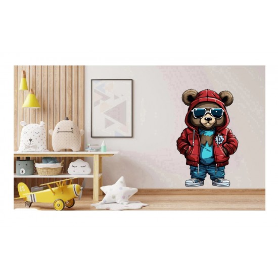 Sticker decorativ, Teddy Hip Hop, Rosu, 90 cm, 1332STK-7