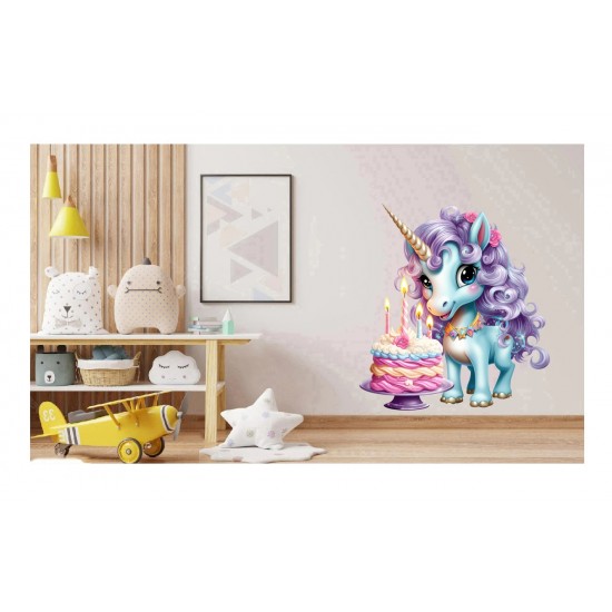 Sticker decorativ, Unicorn, Turcoaz, 66 cm, 1333STK-8