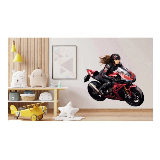 Sticker decorativ, Motocicleta, Rosu-Negru, 60 cm, 1336STK-6