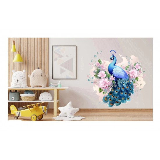 Sticker decorativ, Paun, Roz, 60 cm, 1345STK-1 Sticker decorativ, Paun, Roz, 60 cm, 1345STK-1