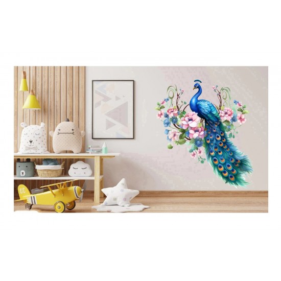 Sticker decorativ, Paun, Albastru, 61 cm, 1345STK-3 Sticker decorativ, Paun, Albastru, 61 cm, 1345STK-3