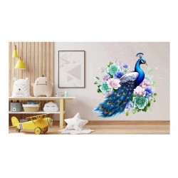 Sticker decorativ, Paun, Verde, 65 cm, 1345STK-6 Sticker decorativ, Paun, Verde, 65 cm, 1345STK-6