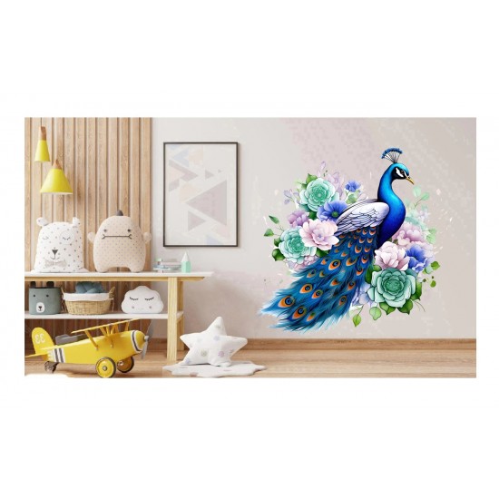 Sticker decorativ, Paun, Verde, 65 cm, 1345STK-6 Sticker decorativ, Paun, Verde, 65 cm, 1345STK-6