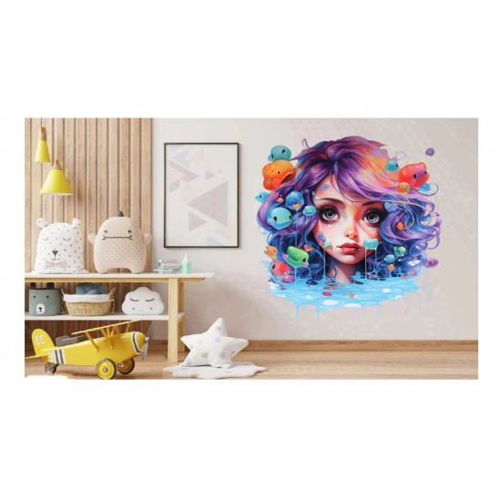 Sticker decorativ, Culori Pastelate, Fata, Albastru, 61 cm, 1347STK-7