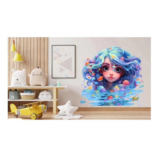Sticker decorativ, Culori Pastelate, Fata, Turcoaz, 62 cm, 1347STK-9