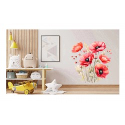 Sticker decorativ, Buchet de Flori Maci, Rosu, 65 cm, 1350STK-1