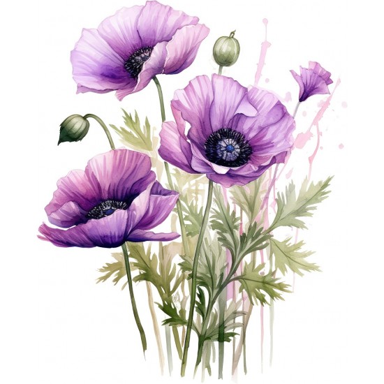 Sticker decorativ, Buchet de Flori Maci, Mov, 74 cm, 1350STK-3
