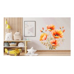 Sticker decorativ, Buchet de Flori Maci, Portocaliu, 61 cm, 1350STK-5