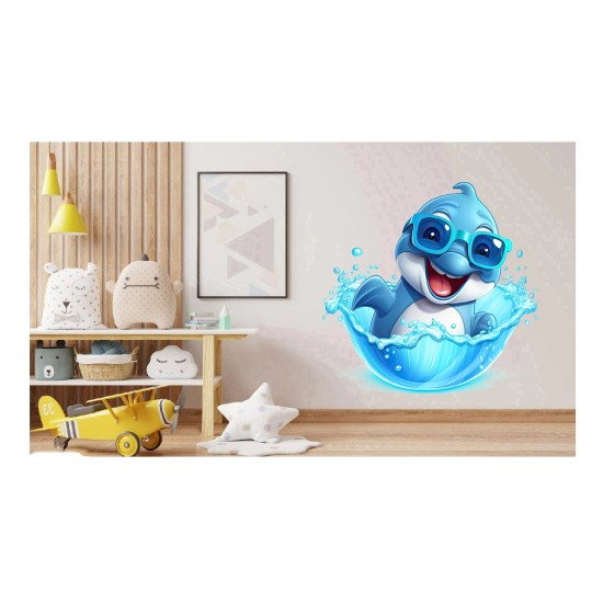 Sticker decorativ, Delfin, Albastru, 62 cm, 1352STK-4