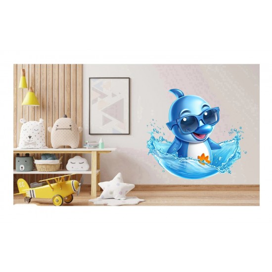 Sticker decorativ, Delfin, Albastru, 66 cm, 1352STK-5