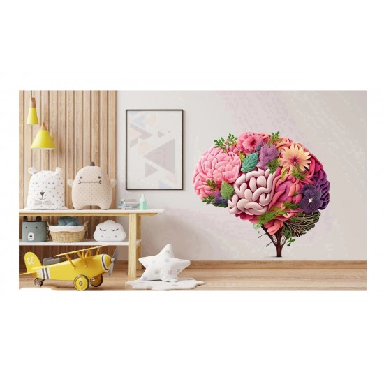 Sticker decorativ, Creier cu Flori, Roz, 60 cm, 1353STK-3