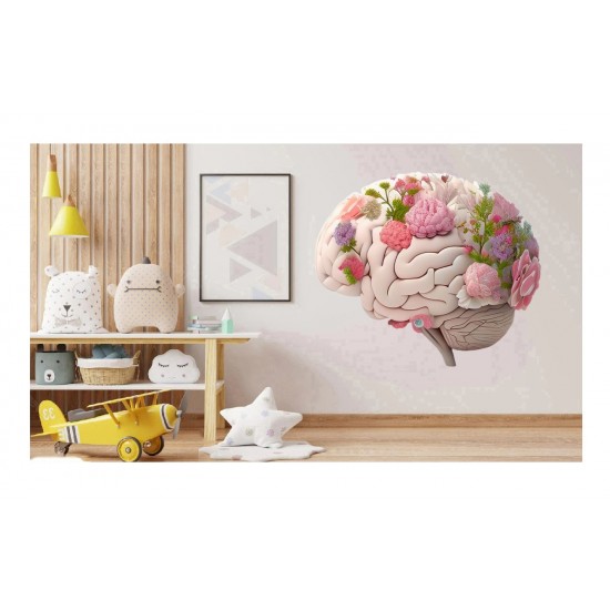 Sticker decorativ, Creier cu Flori, Alb, 69 cm, 1353STK-4