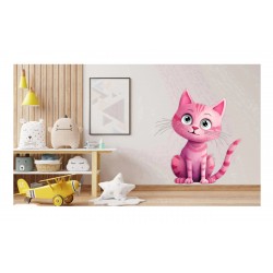 Sticker decorativ, Pisica, Roz, 63 cm, 1358STK-10