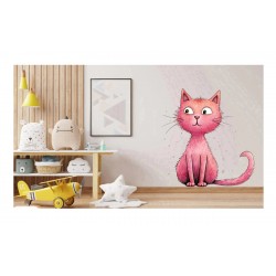 Sticker decorativ, Pisica, Roz, 60 cm, 1358STK-5