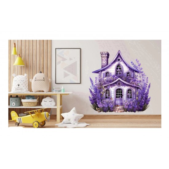 Sticker decorativ, Casa cu Lavanda, Mov, 60 cm, 1361STK-6