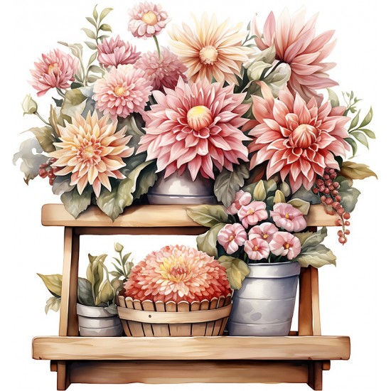 Sticker decorativ, Flori Crizanteme, Roz, 64 cm, 1363STK-10