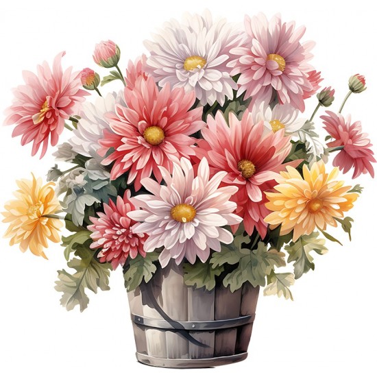 Sticker decorativ, Flori Crizanteme, Roz, 62 cm, 1363STK-11
