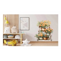 Sticker decorativ, Flori Crizanteme, Portocaliu, 68 cm, 1363STK-7