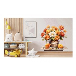 Sticker decorativ, Flori Crizanteme, Portocaliu, 62 cm, 1363STK-8
