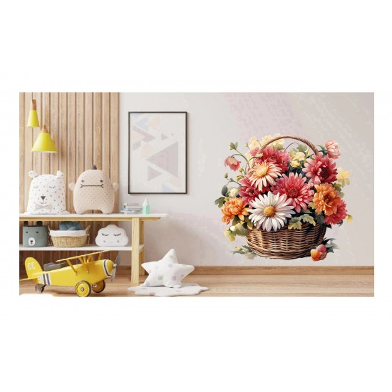Sticker decorativ, Flori Crizanteme, Multicolor, 63 cm, 1363STK-9