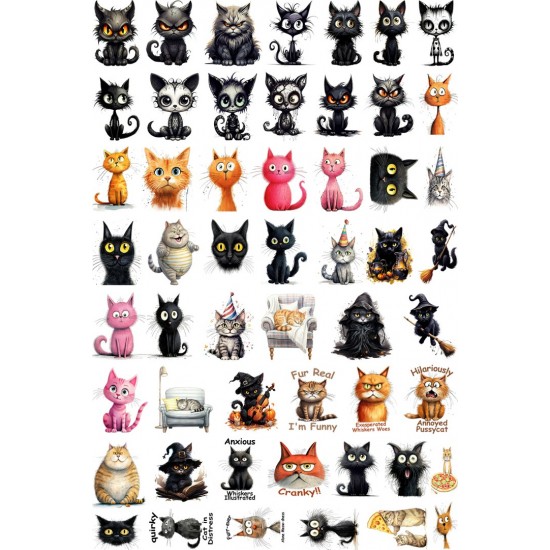 Sticker decorativ, Colaj cu Pisicute, 53 stickere, Negru, 1366STK-13