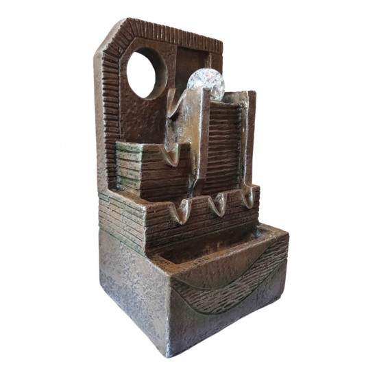 Fantana arteziana cu model aztec, cu buton On/off, Bila si leduri luminoase, 33 cm, 20228L