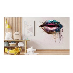 Sticker decorativ, Buze, Roz-Albastru, 61 cm, 1301STK-4