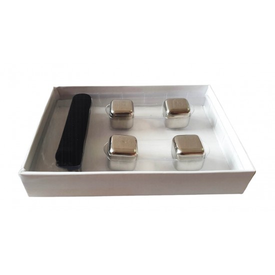 Set 4 Cuburi pentru racirea bauturilor, Argintiu, 2.5 cm, HML54