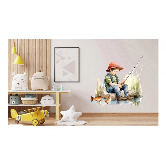 Sticker decorativ, Baiat la Pescuit, Multicolor, 61 cm, 1289STK-2 Sticker decorativ, Baiat la Pescuit, Multicolor, 61 cm, 1289STK-2