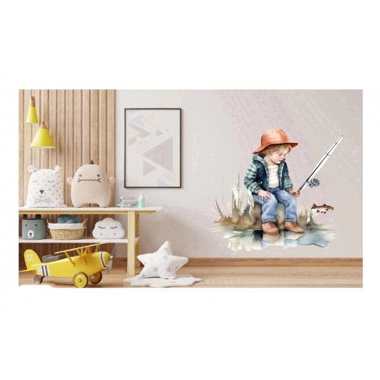 Sticker decorativ, Baiat la Pescuit, Multicolor, 63 cm, 1289STK-4 Sticker decorativ, Baiat la Pescuit, Multicolor, 63 cm, 1289STK-4