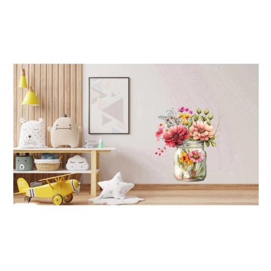 Sticker decorativ, Borcan cu Flori, Multicolor, 66 cm, 1265STK-3