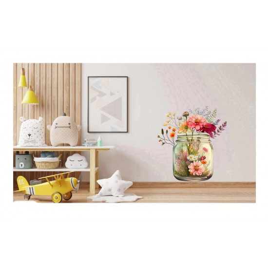 Sticker decorativ, Borcan cu Flori, Multicolor, 69 cm, 1265STK-4