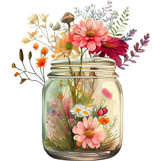 Sticker decorativ, Borcan cu Flori, Multicolor, 69 cm, 1265STK-4