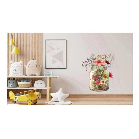 Sticker decorativ, Borcan cu Flori, Multicolor, 70 cm, 1265STK-1