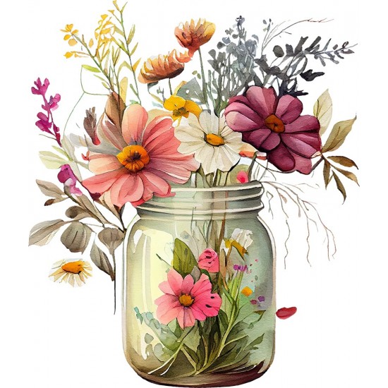 Sticker decorativ, Borcan cu Flori, Multicolor, 70 cm, 1265STK-2