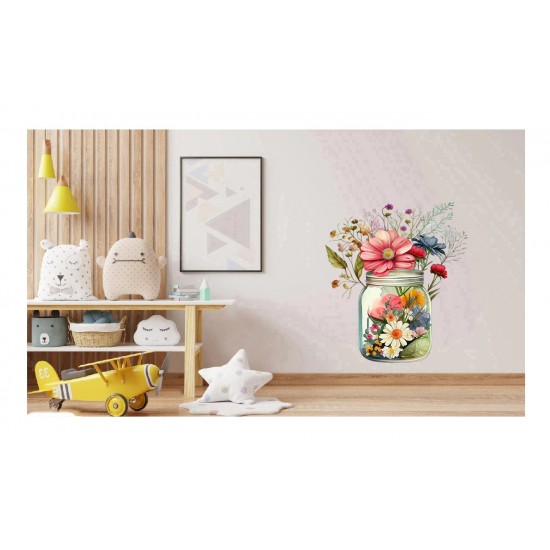 Sticker decorativ, Borcan cu Flori, Multicolor, 73 cm, 1265STK-5